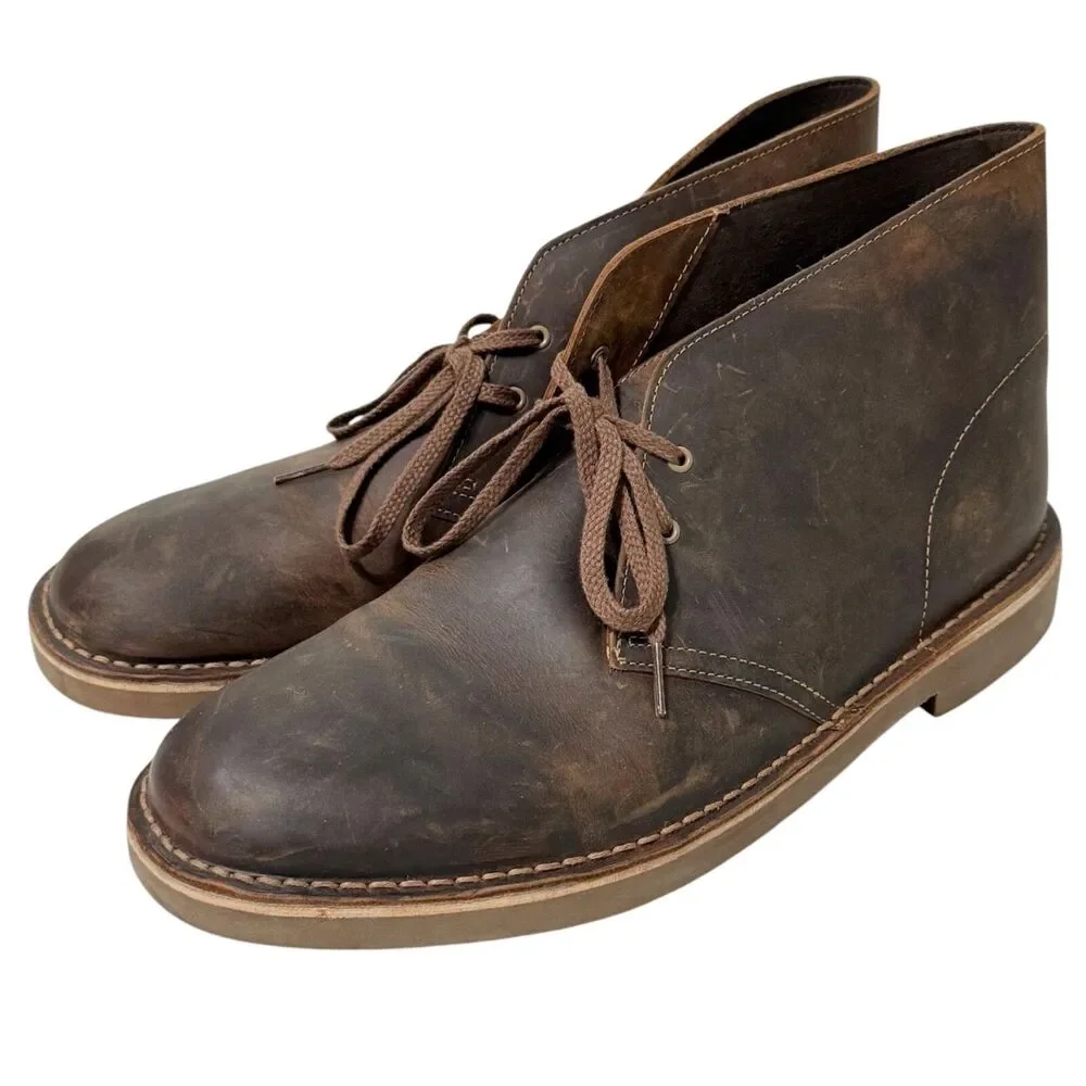 Clarks Bushacre Mens 13M Shoes Brown Leather Comfort Chukka Ankle Boots Beeswax